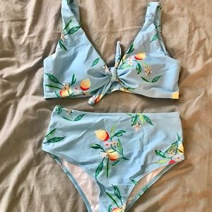 Lemon Print High-Waisted Bikini